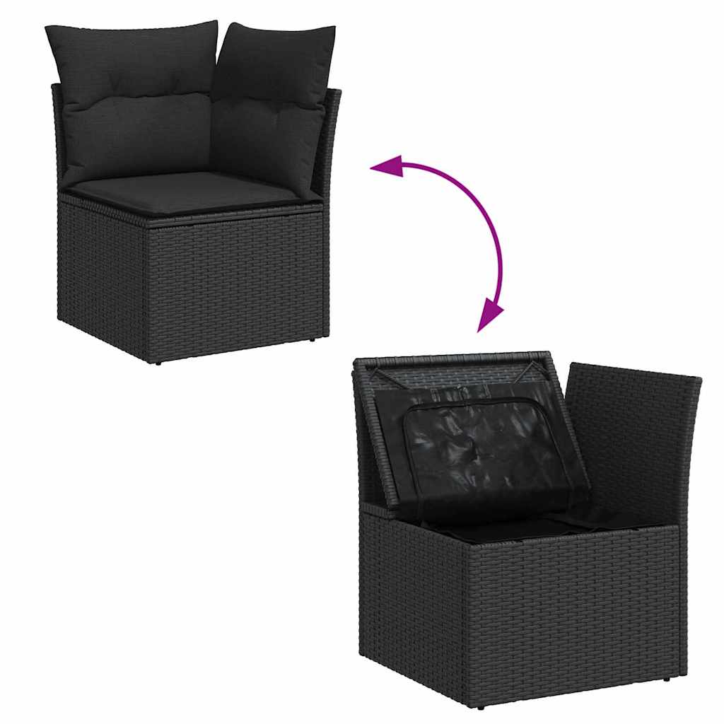 Garten-Sofa-Set mit Speicher 7 pcs Schwarz Poly Rattan